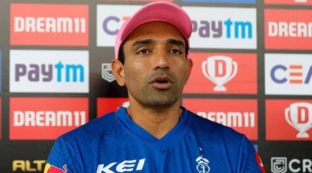 Rajasthan Royals player Robin Uthappa during IPL press conference with Dream11 Paytm backdrop